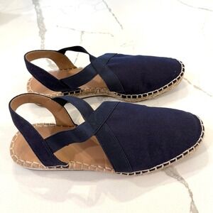 Lucky Brand Rifka Navy Blue Canvas & Jute Espadrille Flat Sandals Womens Size 8